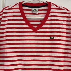 Lacoste Men’s T-Shirt. Size XL, red & white stripe, perfect condition NWOT